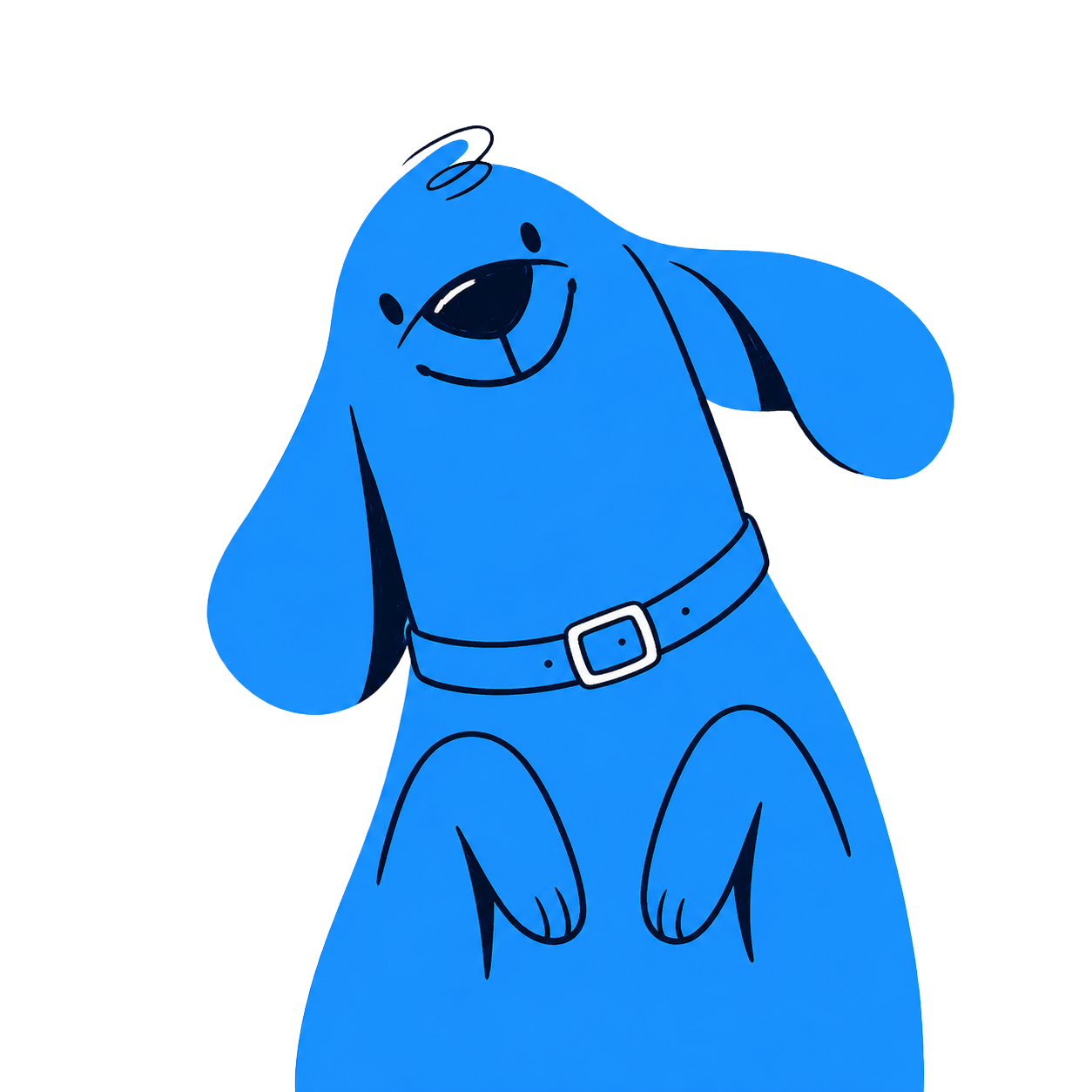 A friendly blue dog illustration — click to contact us
